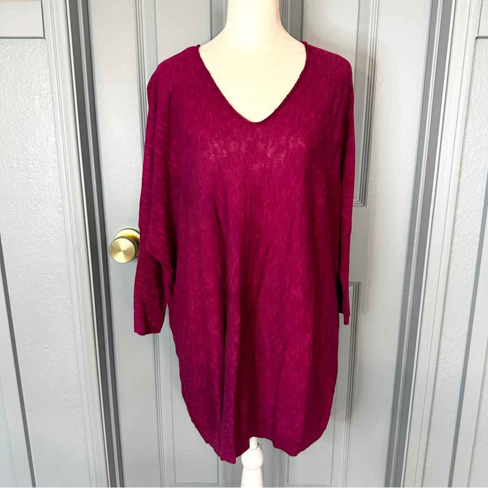 Eileen Fisher Women’s Organic Linen Cotton V-Neck Burgundy Sweater